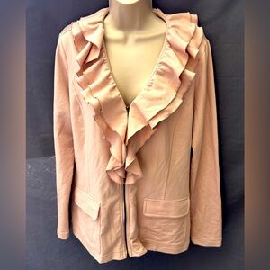 Womens Jacket Half Zip Up Ruffled neckline and Chest Pale Mauve Size Large